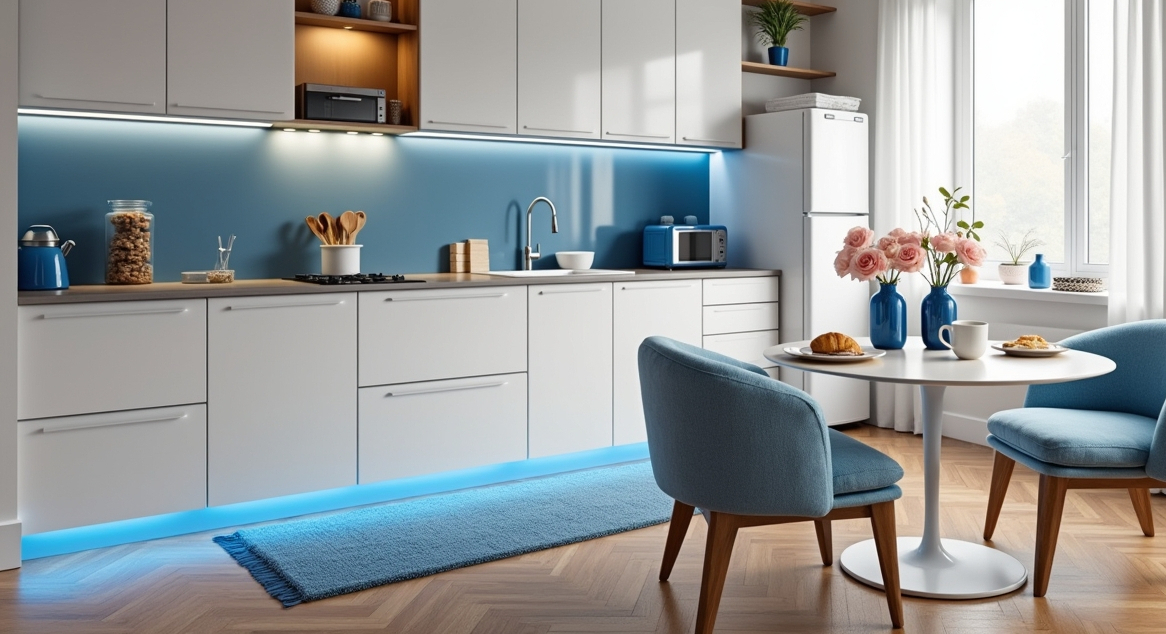affordable blue kitchen