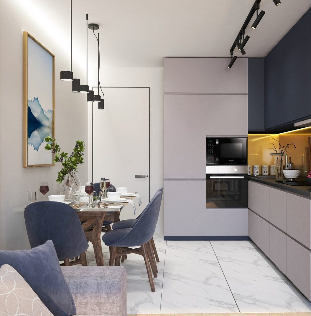affordable blue kitchen
