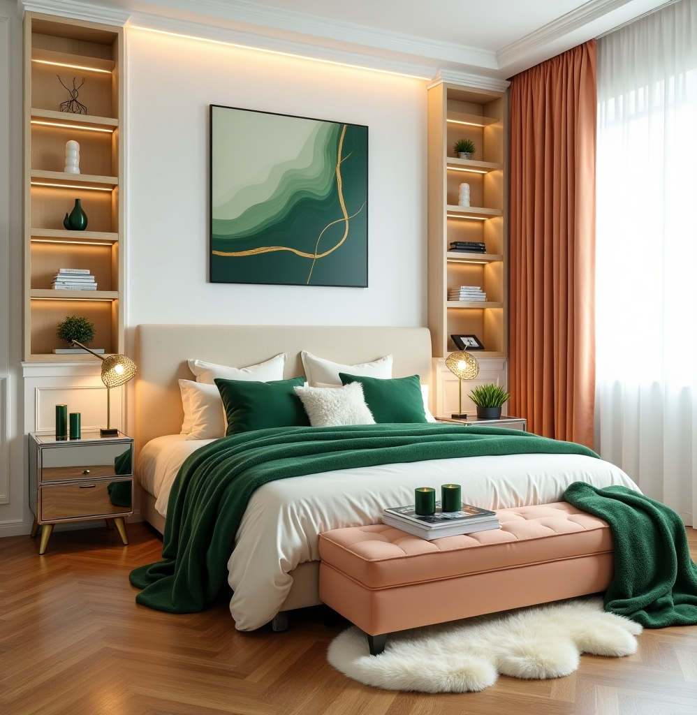 green coloured bedroom