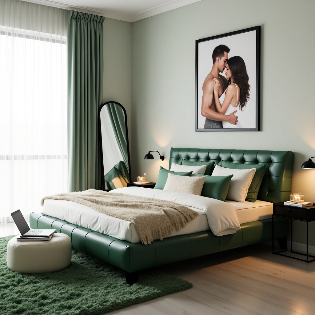 green coloured bedroom
