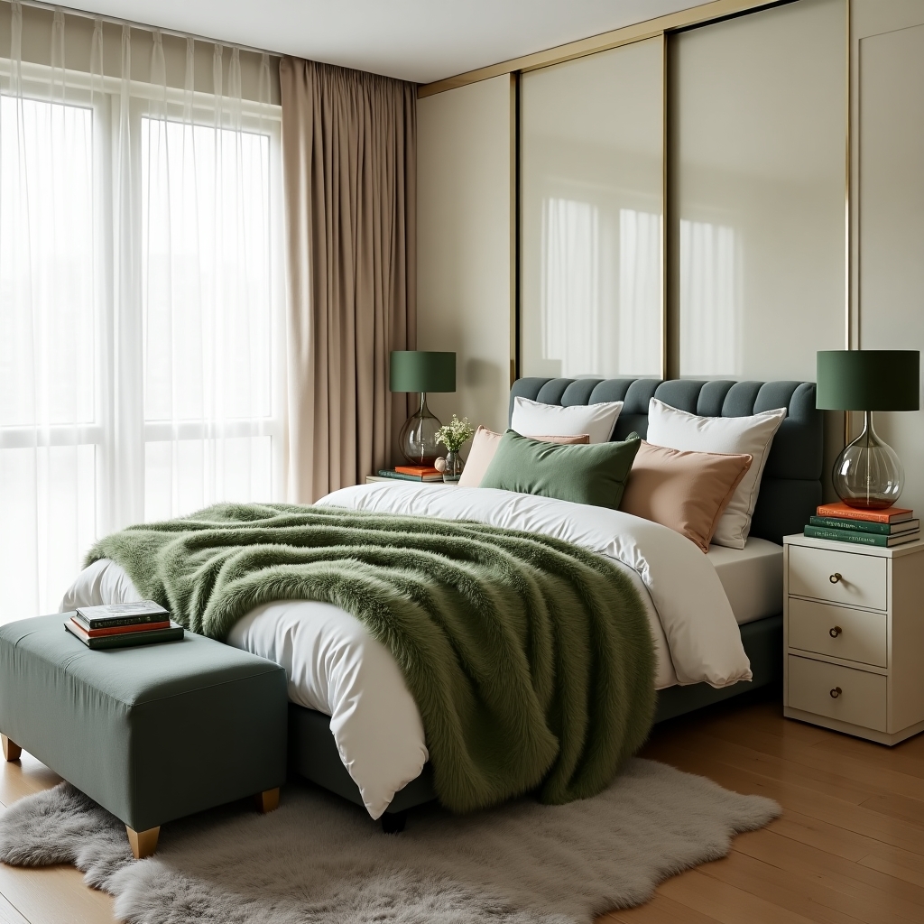 green coloured bedroom