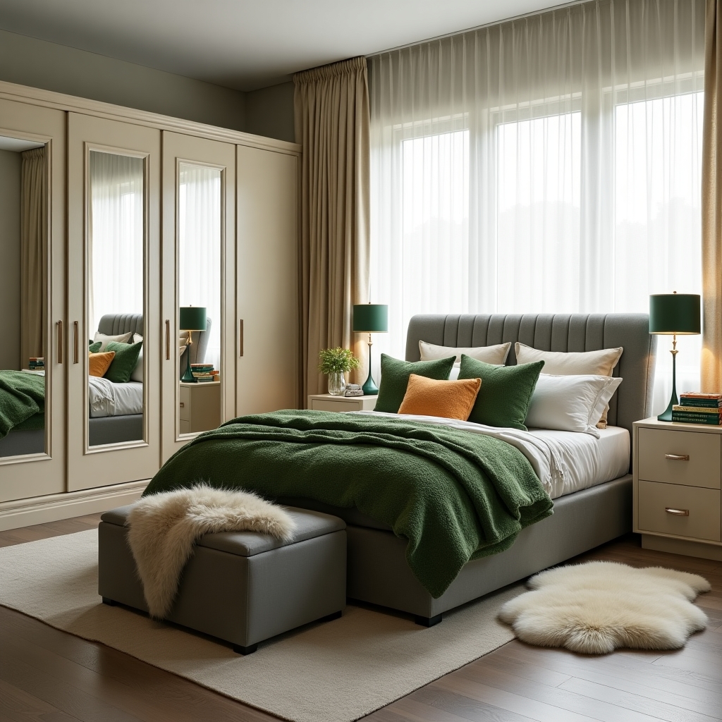 green coloured bedroom