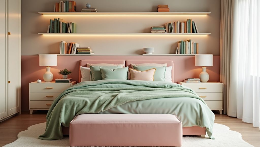 green coloured bedroom