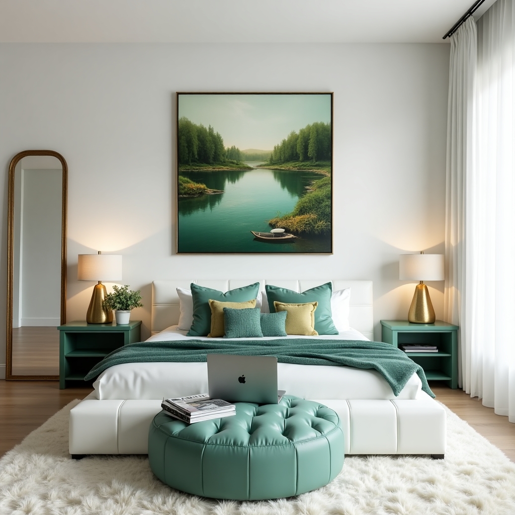 green coloured bedroom