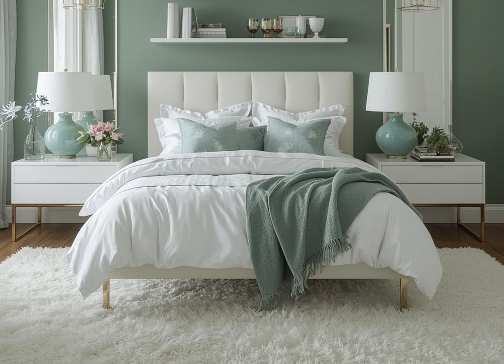 green coloured bedroom