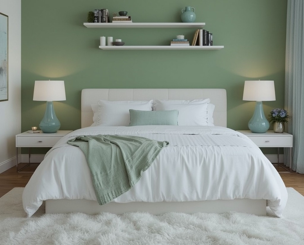 green coloured bedroom