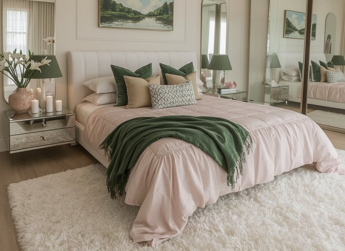 green coloured bedroom