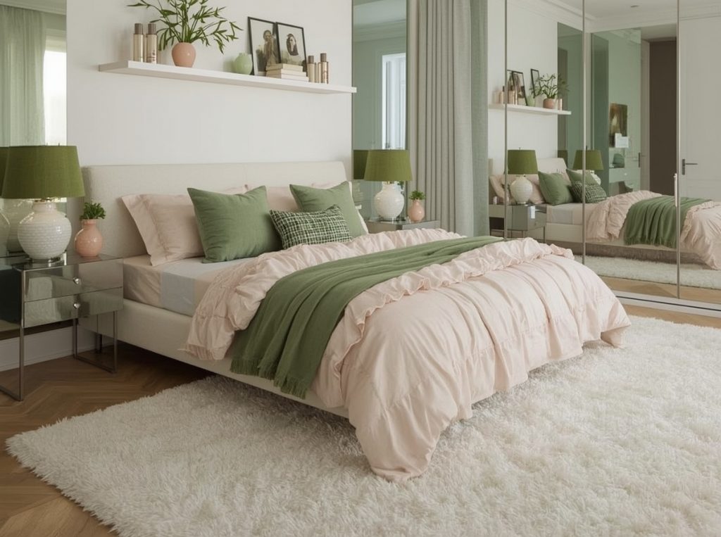 green coloured bedroom