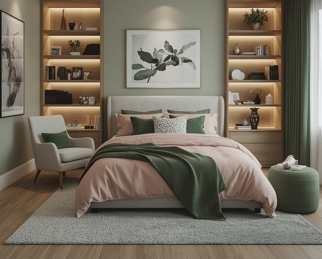 green coloured bedroom