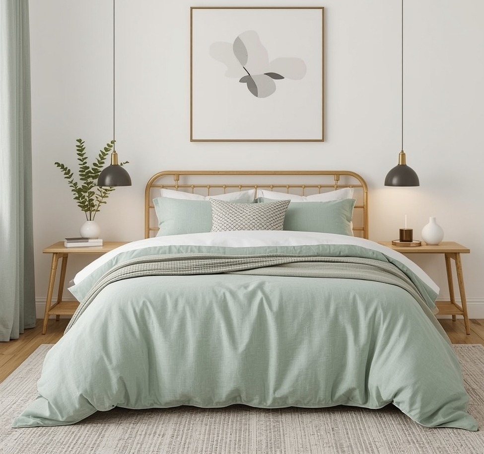 green coloured bedroom