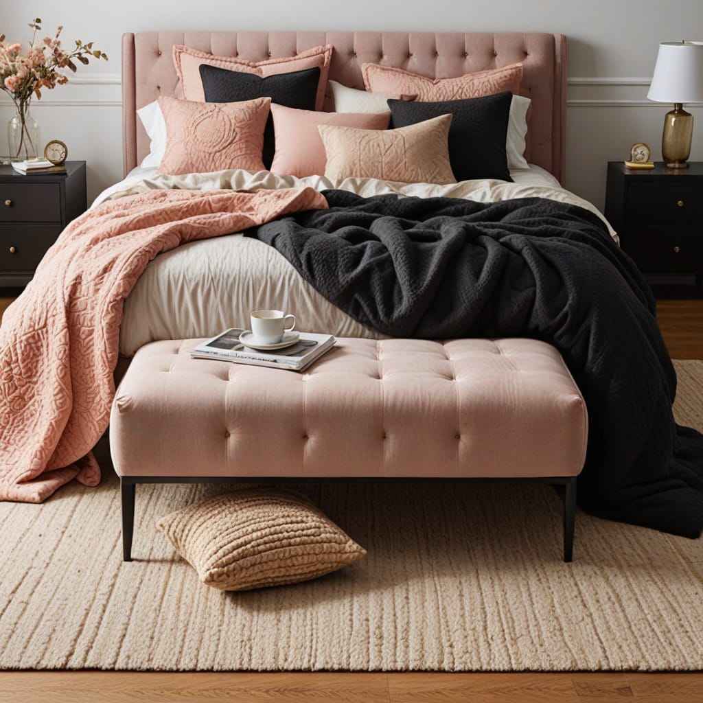 black and blush pink bedroom decor