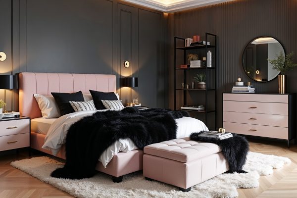 Best affordable ideas for a black and blush pink bedroom