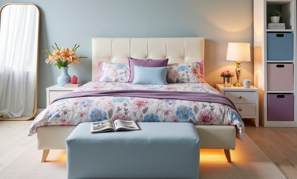 affordable pastel coloured bedroom