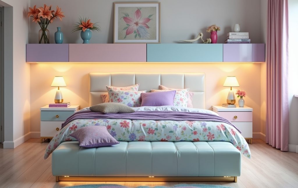 affordable pastel coloured bedroom