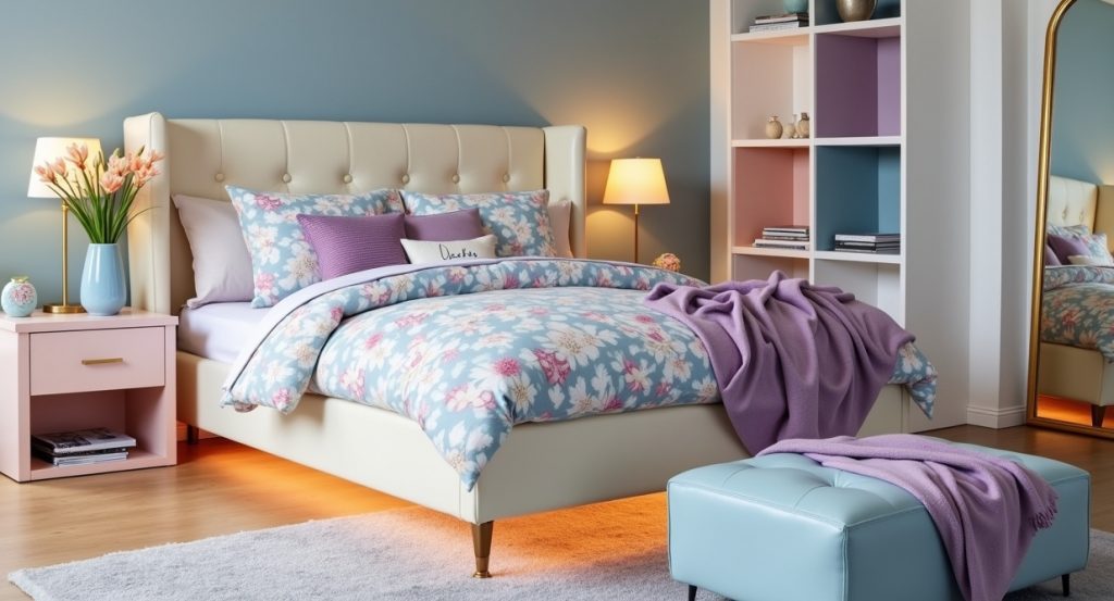 affordable pastel coloured bedroom