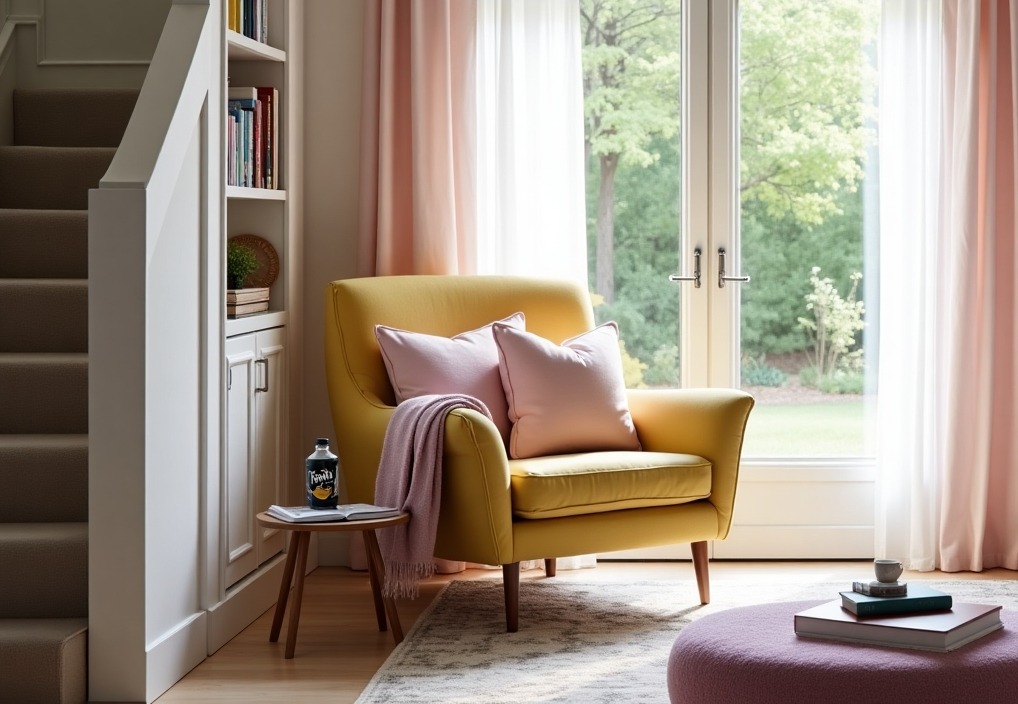 pastel hued reading nook