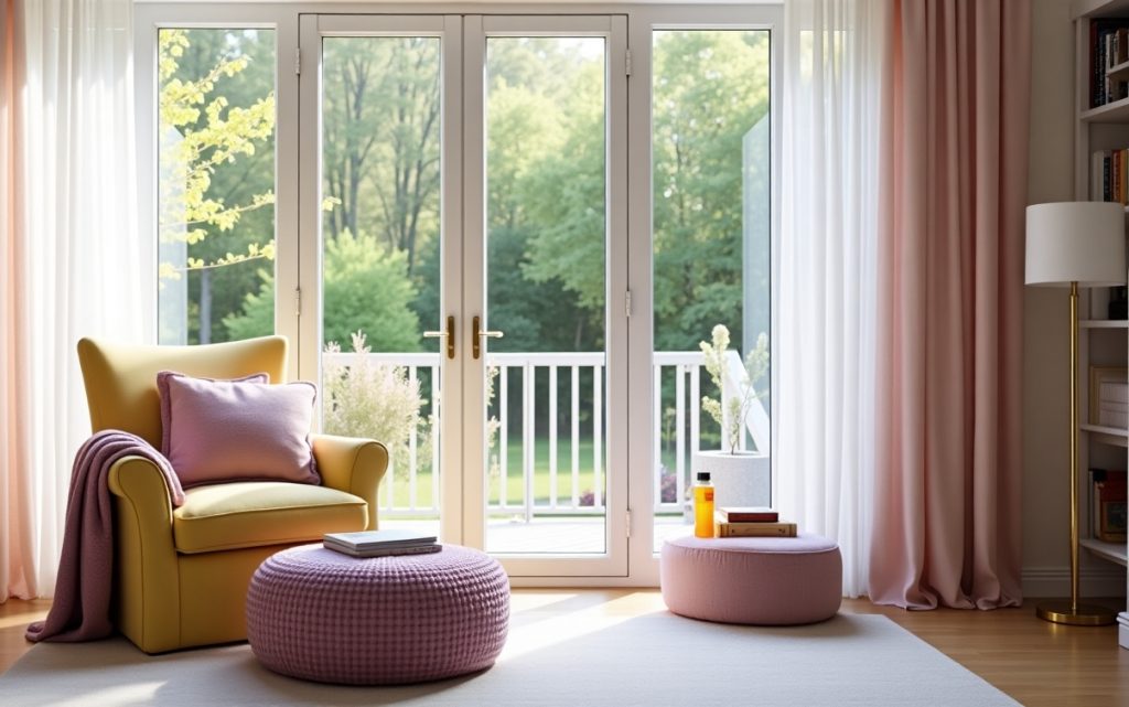 pastel hued reading nook