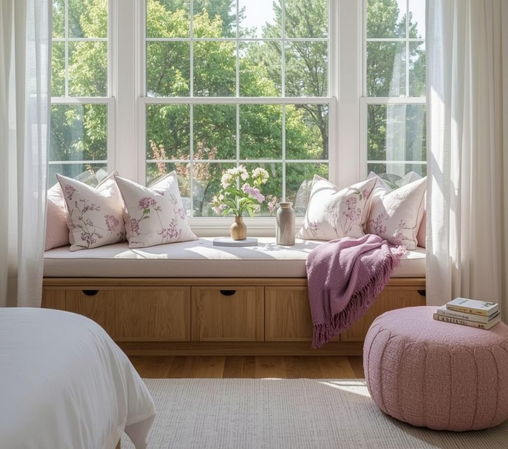 pastel hued reading nook