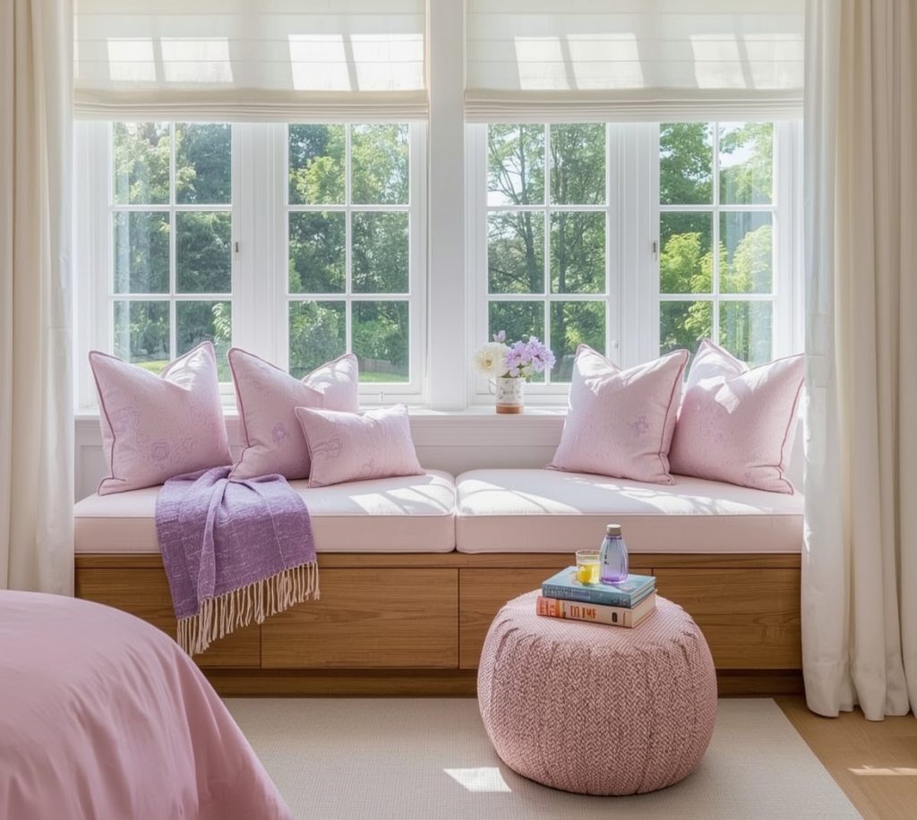 pastel hued reading nook