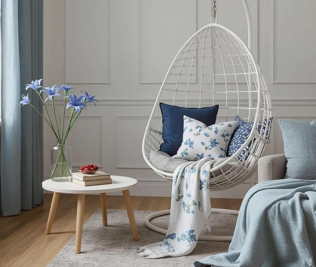 pastel hued reading nook
