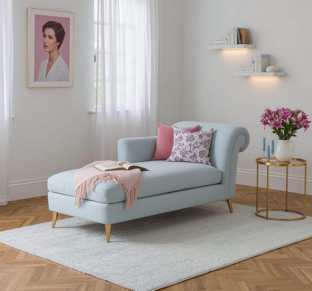 pastel hued reading nook
