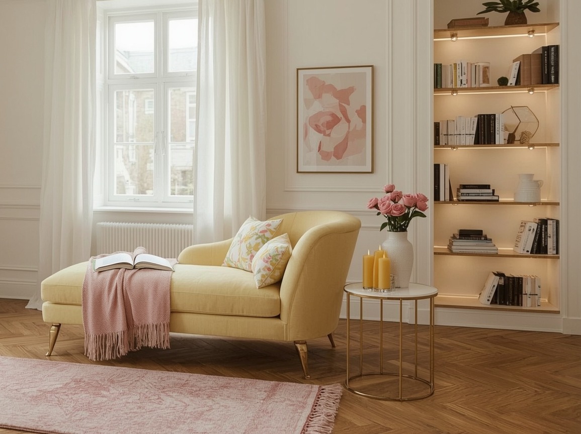 pastel hued reading nook