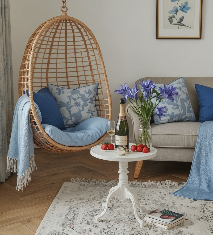 pastel hued reading nook