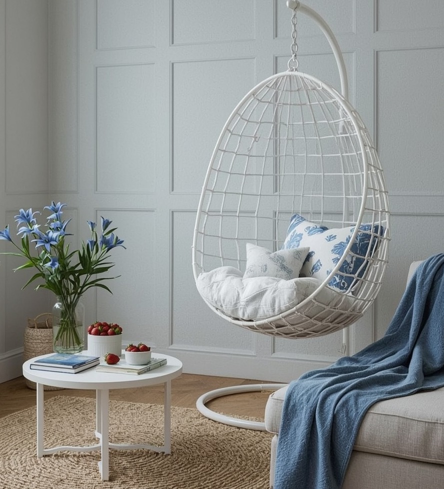 pastel hued reading nook
