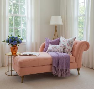 pastel hued reading nook