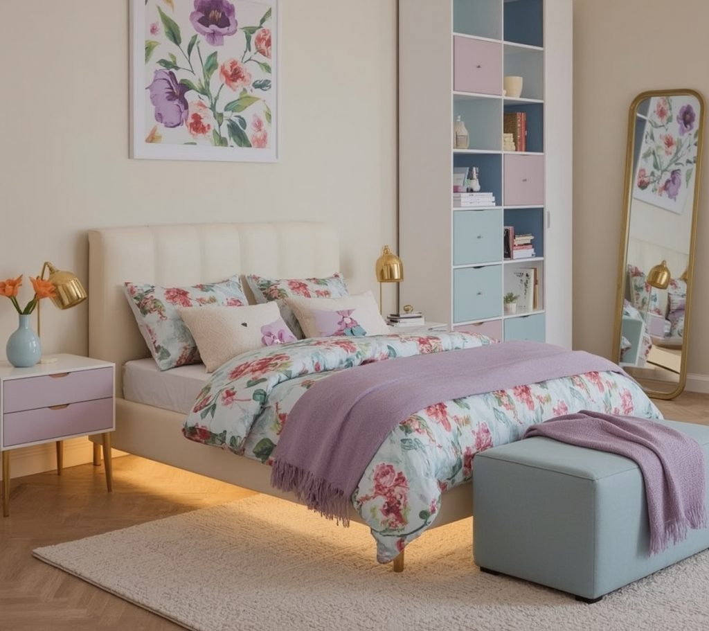 affordable pastel coloured bedroom