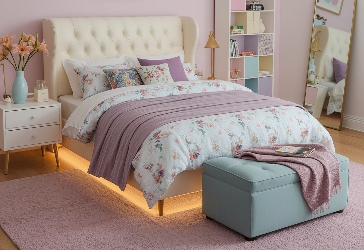 affordable pastel coloured bedroom
