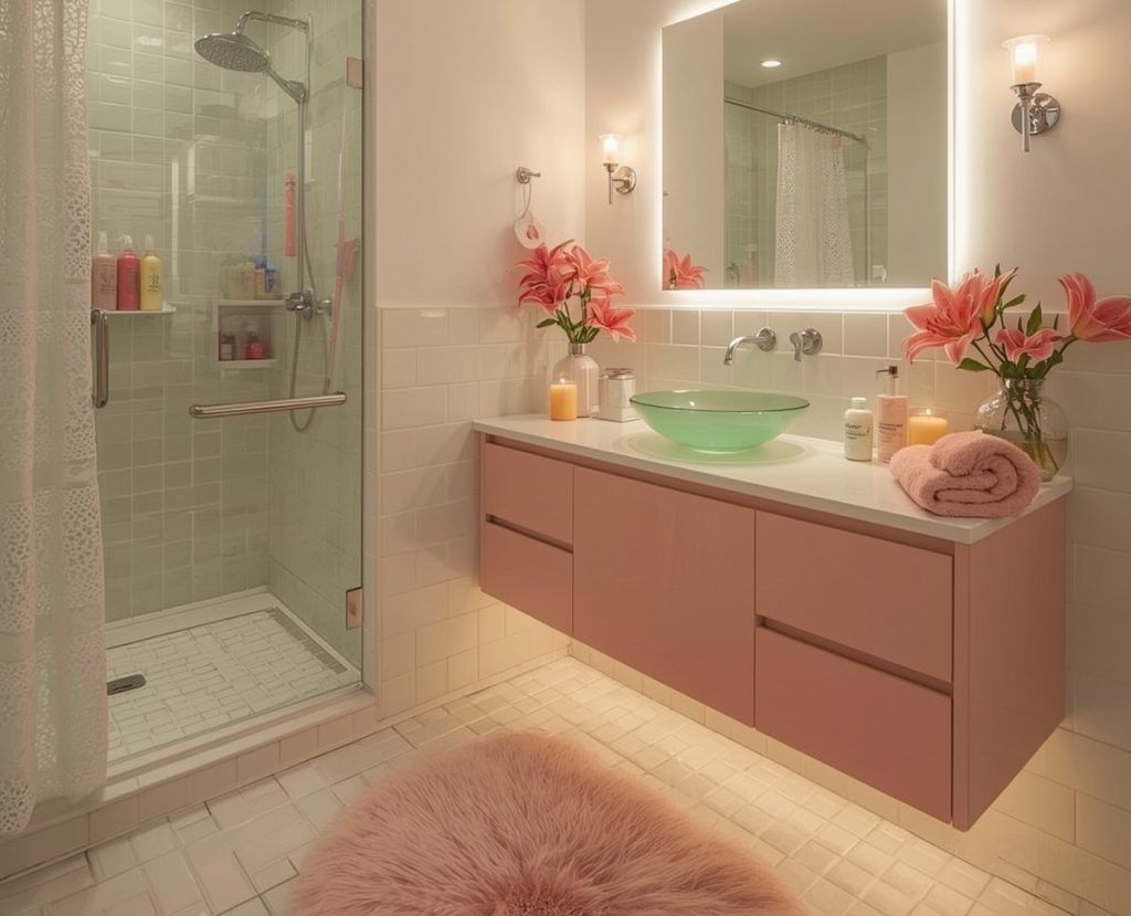 inexpensive and colourful bathroom