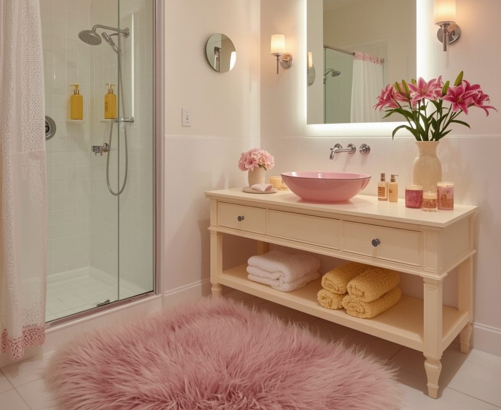 inexpensive and colourful bathroom