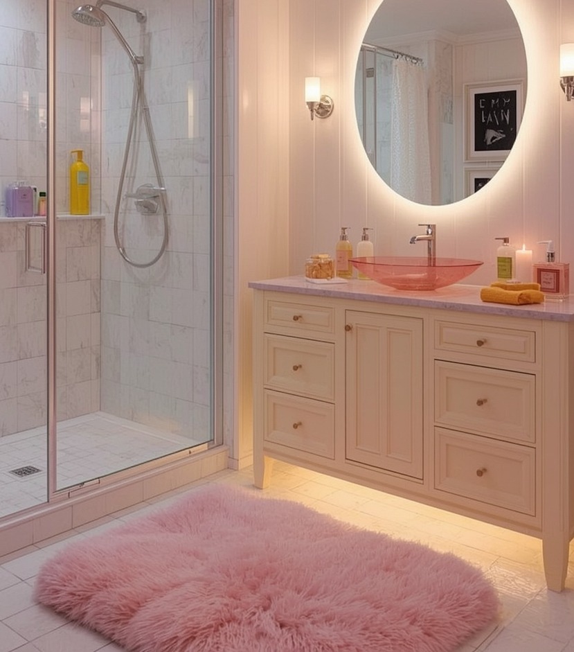 inexpensive and colourful bathroom