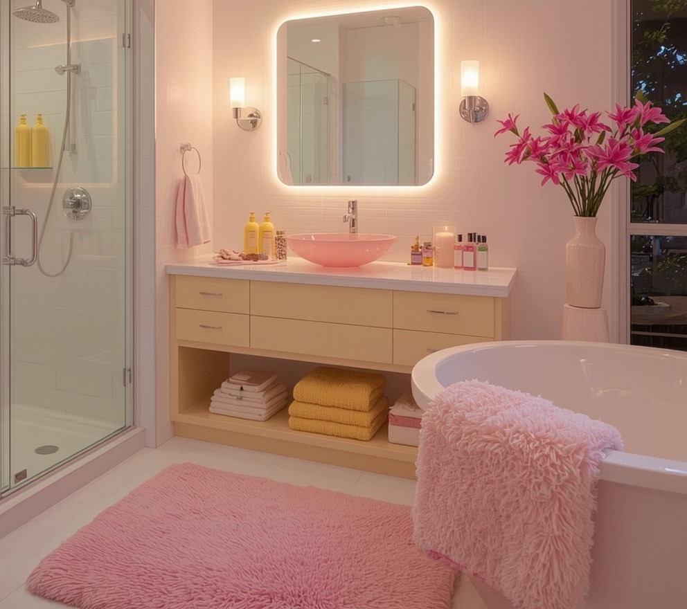 inexpensive and colourful bathroom