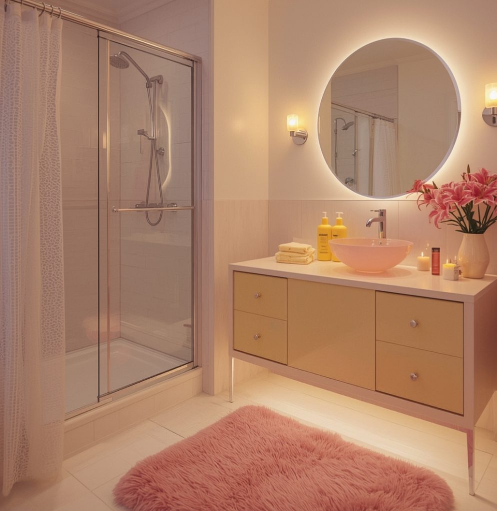 inexpensive and colourful bathroom