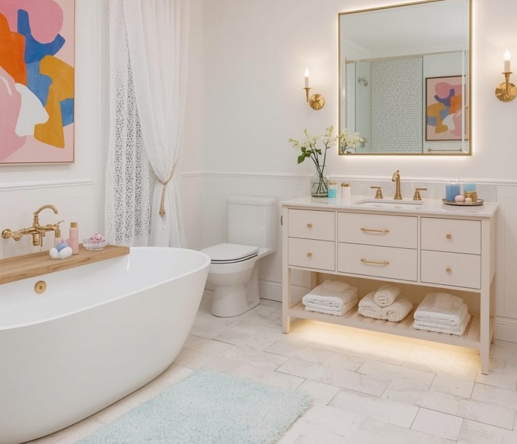inexpensive and colourful bathroom