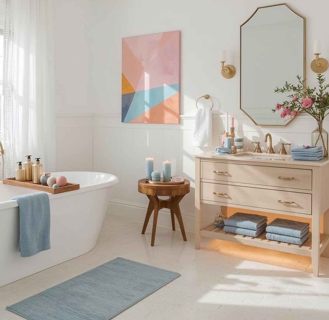 inexpensive and colourful bathroom