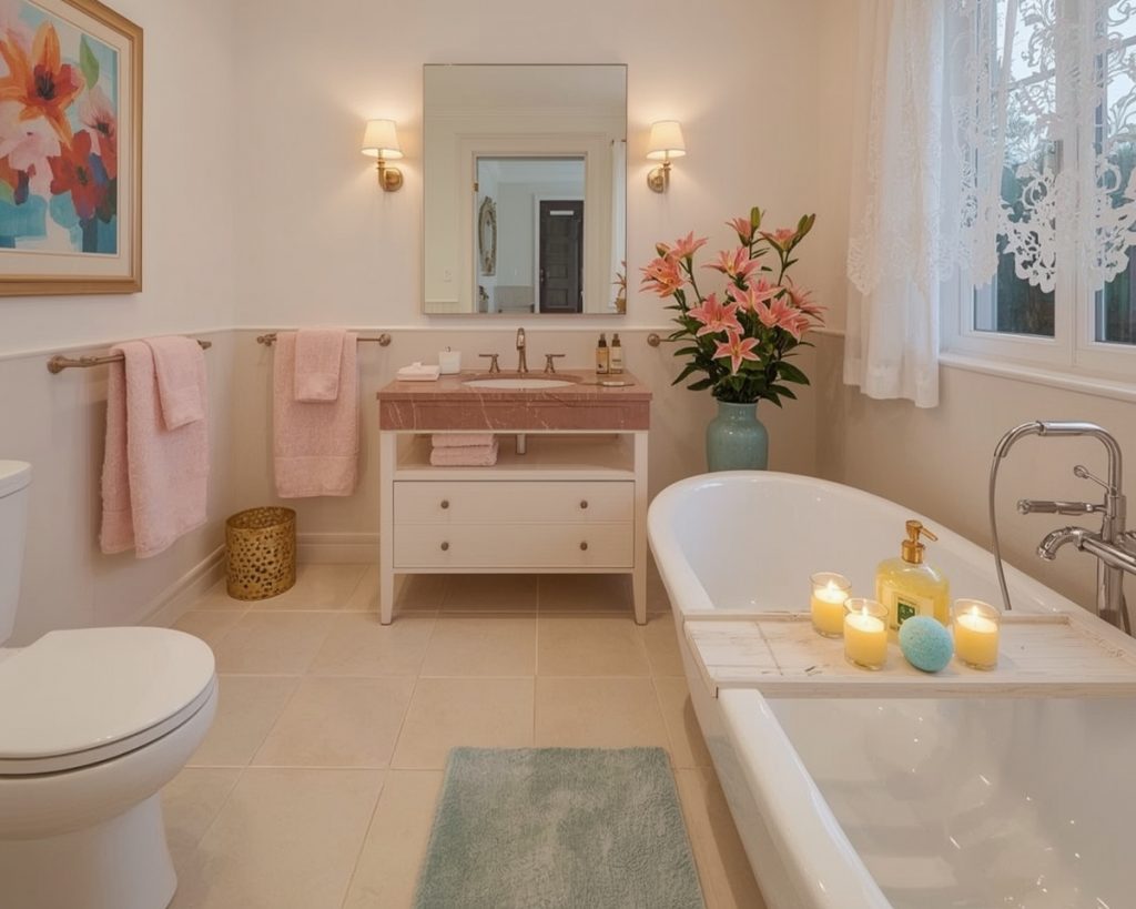 inexpensive and colourful bathroom