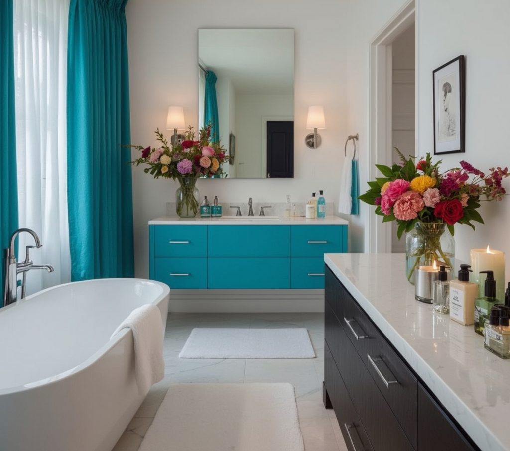 inexpensive and colourful bathroom