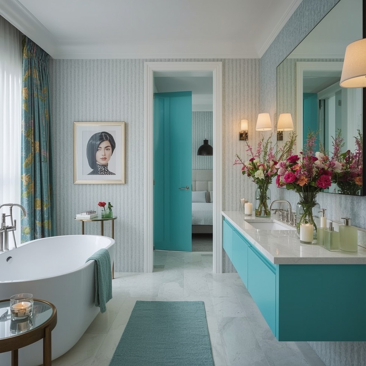inexpensive and colourful bathroom