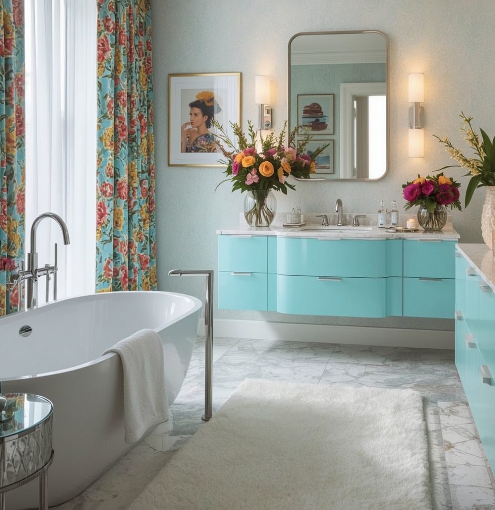 inexpensive and colourful bathroom