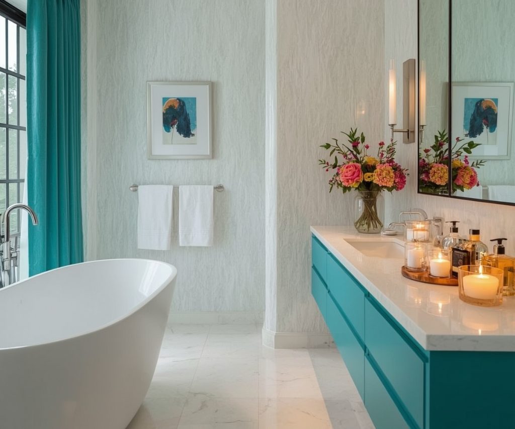 inexpensive and colourful bathroom
