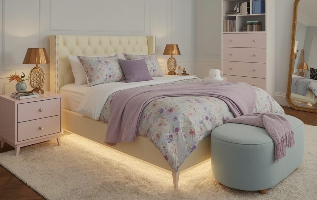 affordable pastel coloured bedroom