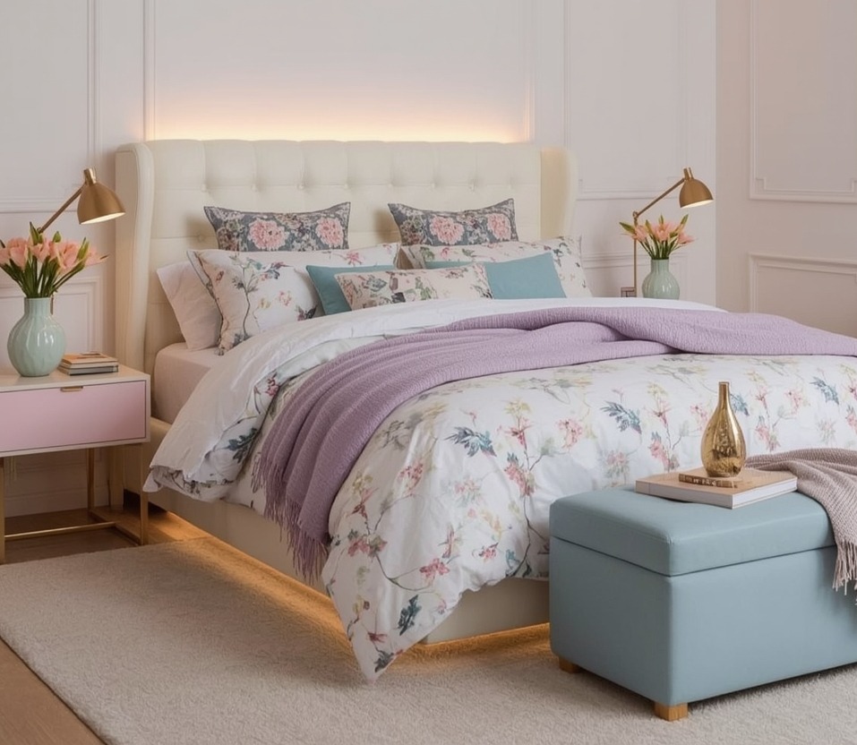affordable pastel coloured bedroom