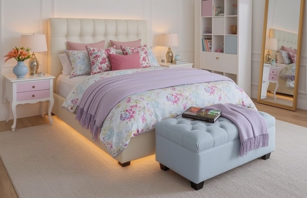 affordable pastel coloured bedroom