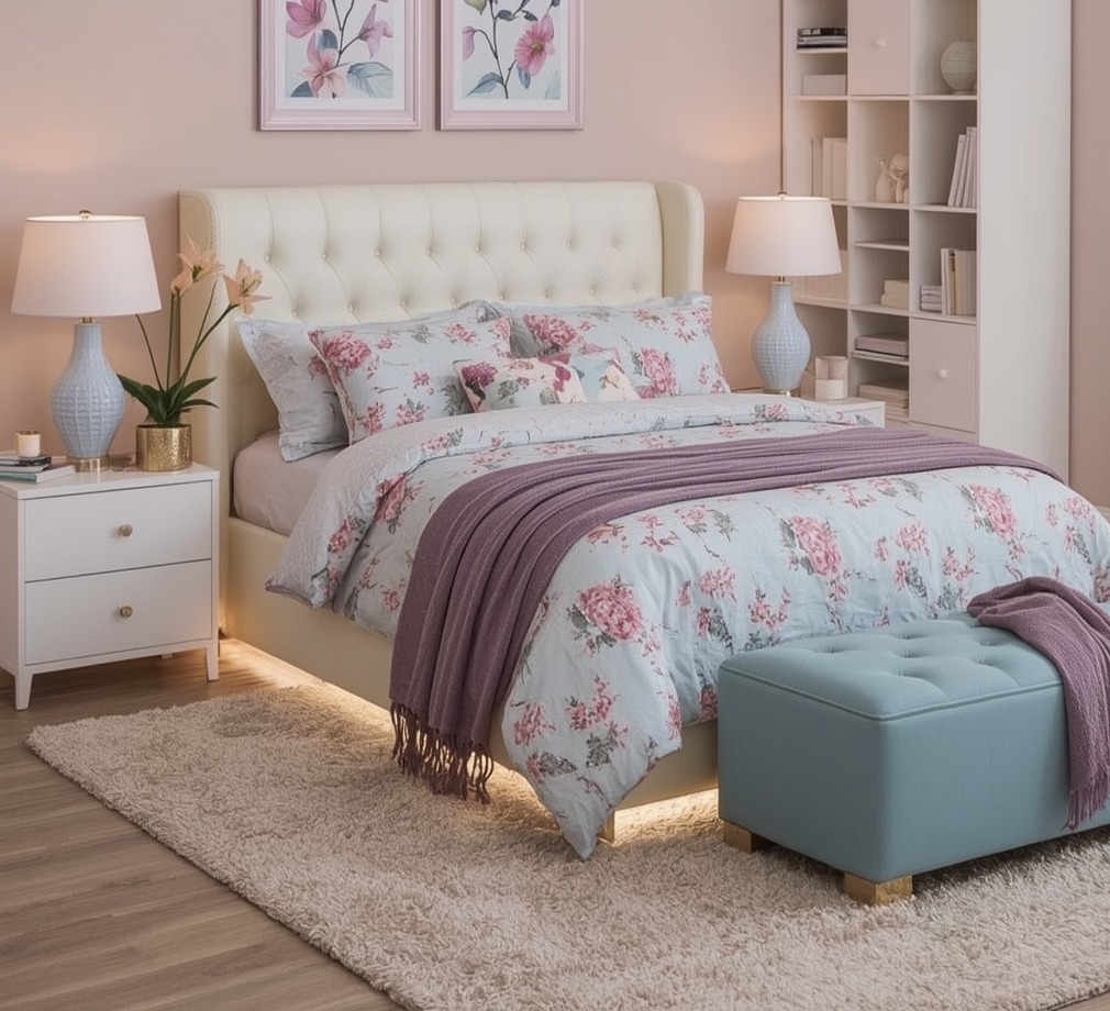 affordable pastel coloured bedroom