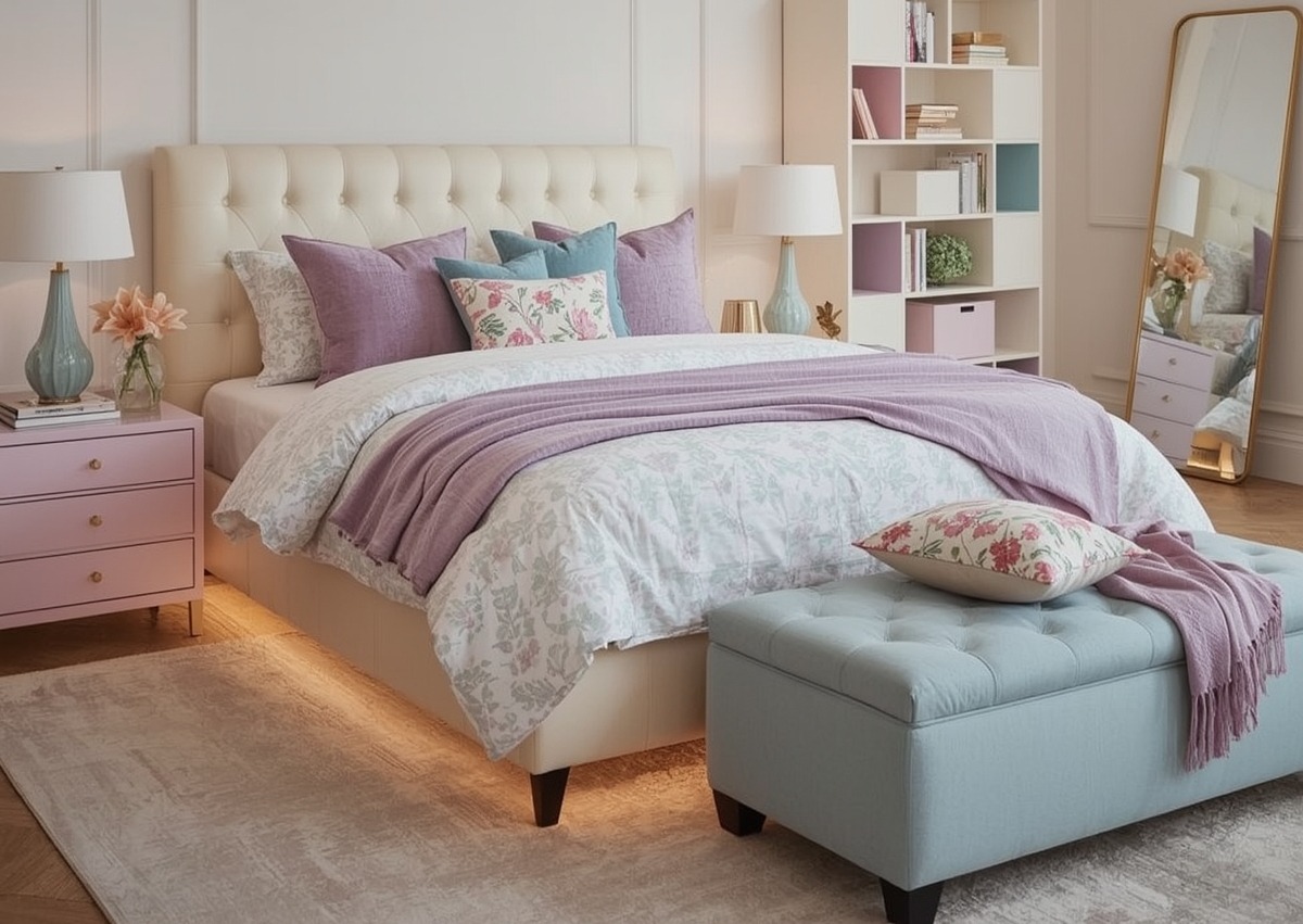 affordable pastel coloured bedroom