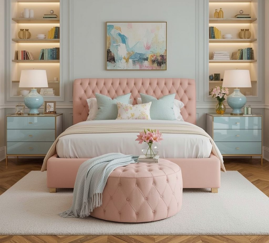 affordable pastel coloured bedroom