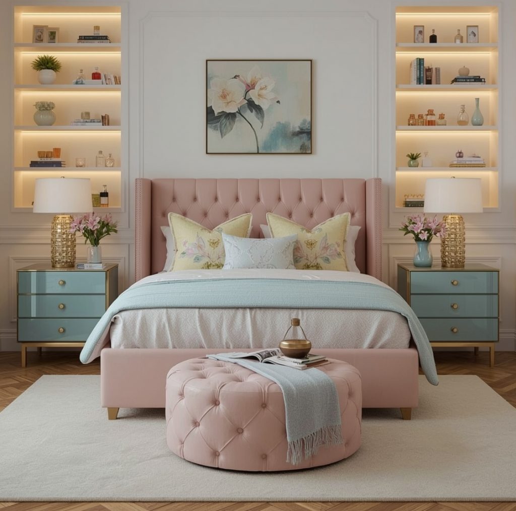 affordable pastel coloured bedroom